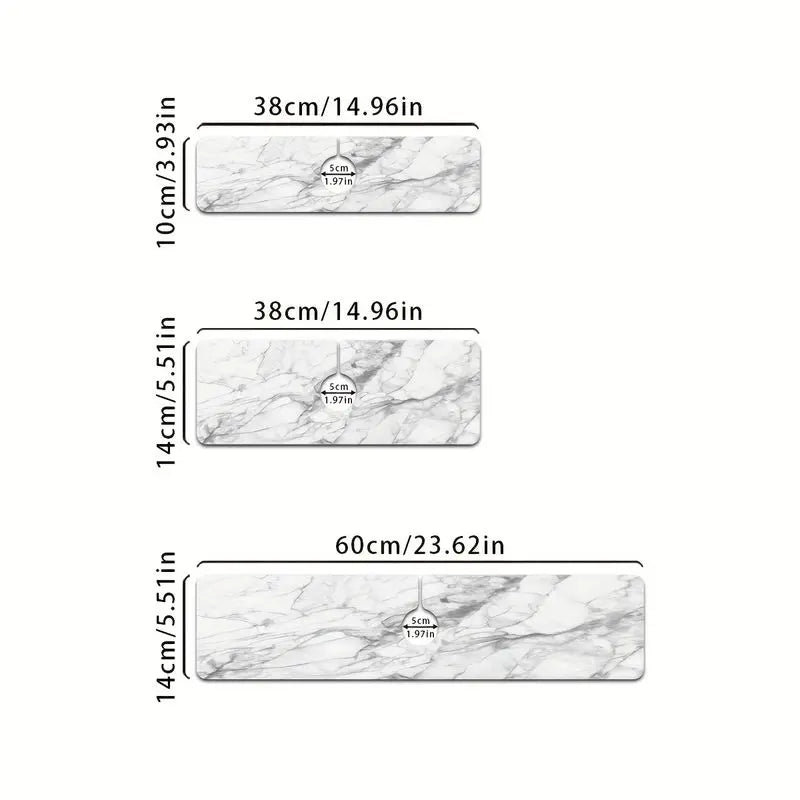 Three rectangular marble drying mats of varying sizes and thicknesses shown side by side.
