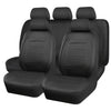 A full set of black universal leather car seat covers shown in a row.