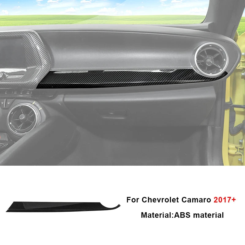 Carbon fiber interior trim kit for Chevrolet Camaro 2017+ featuring a black vent grille.