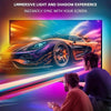 A person is viewing a vibrant, dynamic image on a large screen, demonstrating the light and shadow experience.