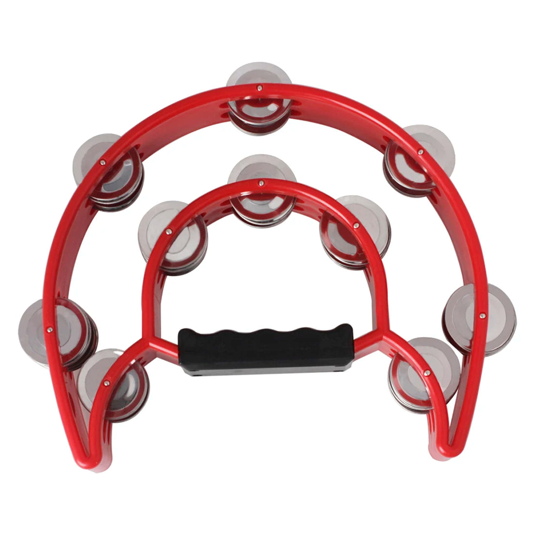 Red double-layer half moon tambourine with hand bells