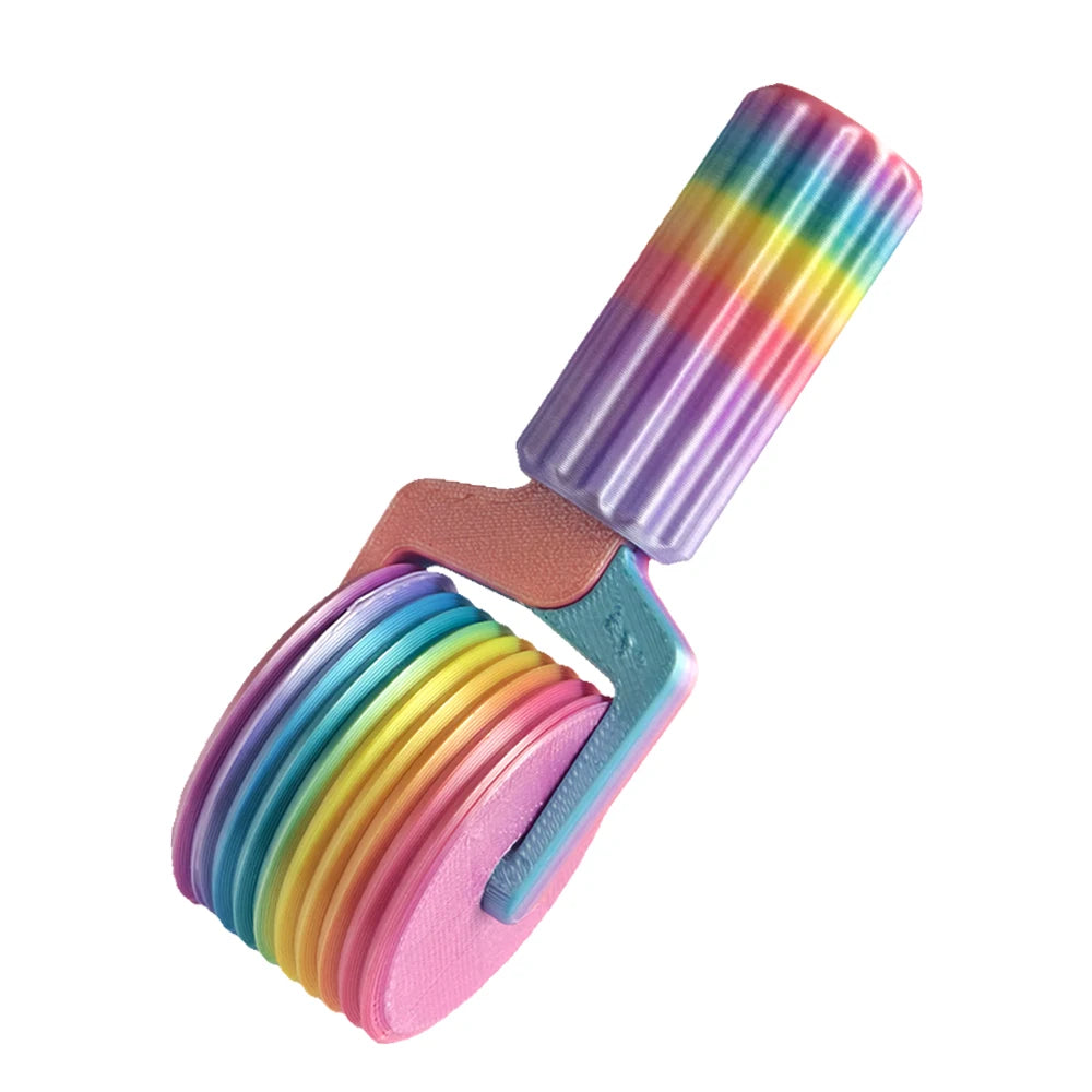 A colorful, layered roller tool for diamond painting, featuring rainbow-colored plastic rollers.