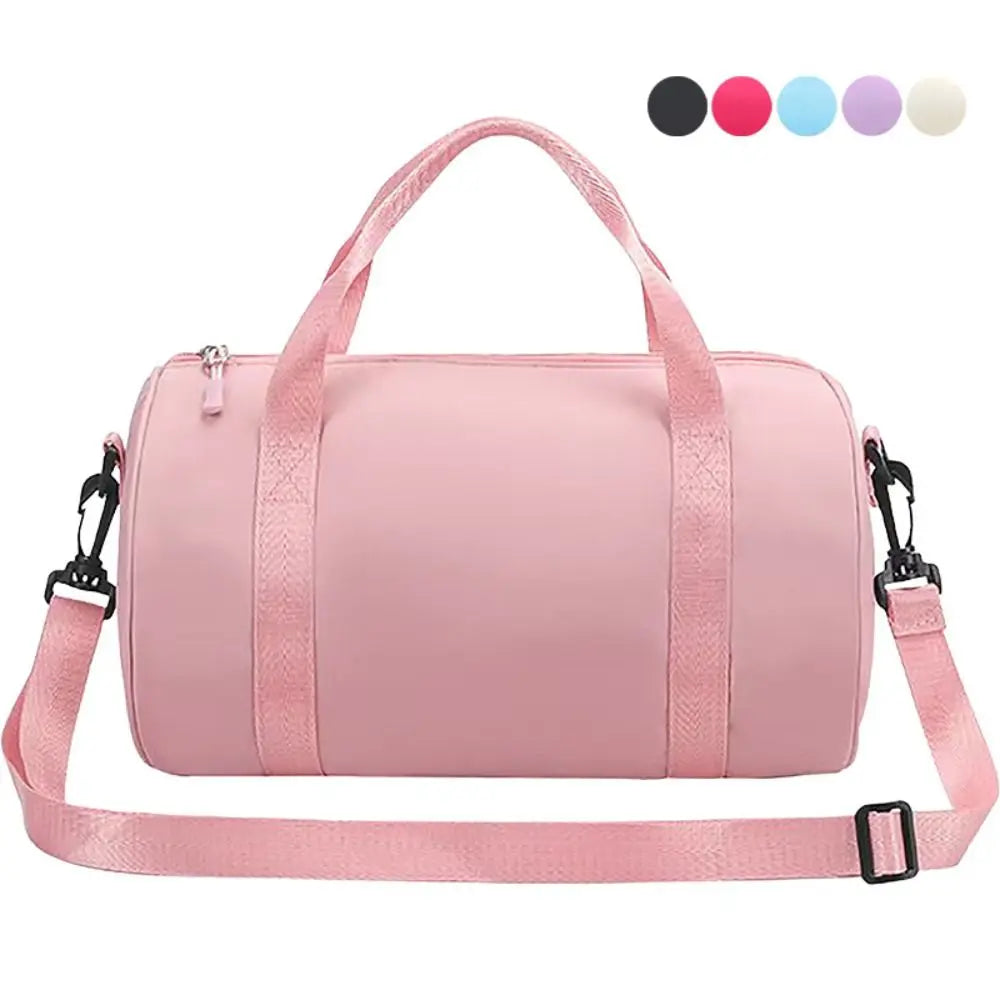 Pink compact nylon gym bag with adjustable strap and multiple color options