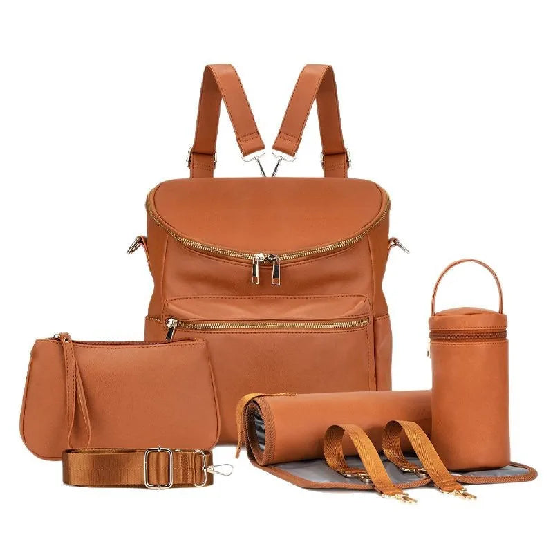 Leather-Look 20L Diaper Backpack with Stroller Straps