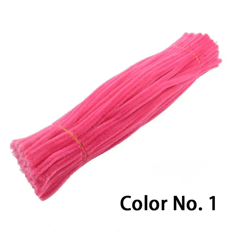 Pink chenille craft stems in a bundle for DIY projects