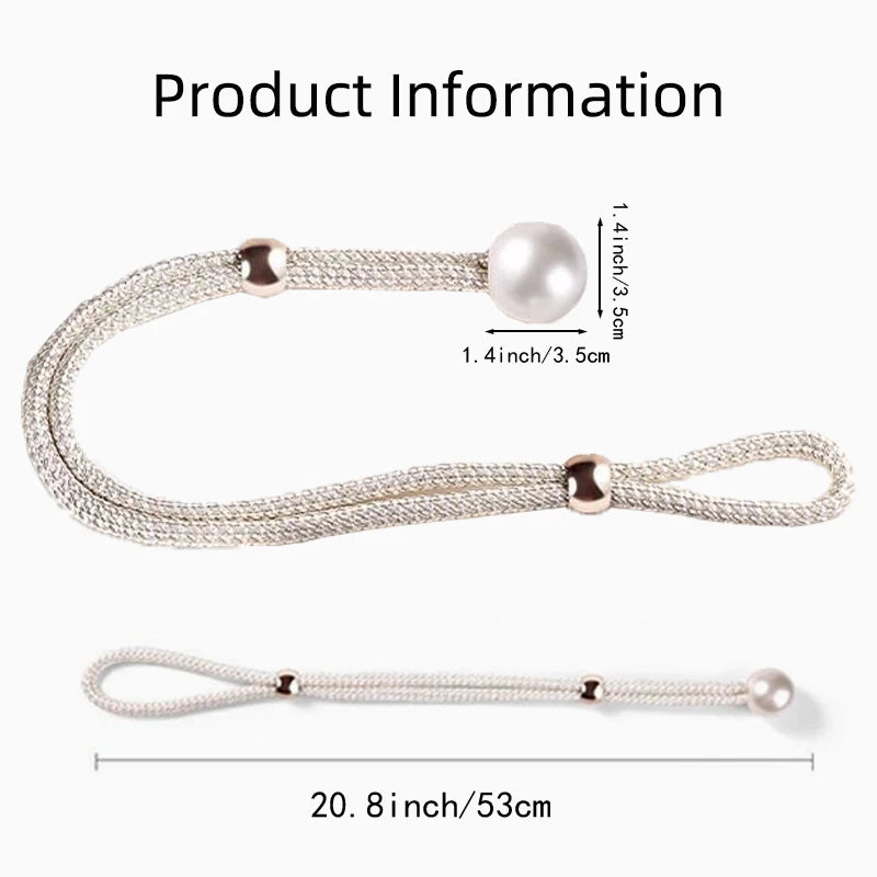A set of two pearl and rope curtain tie-backs, one being 1.4 inches long.