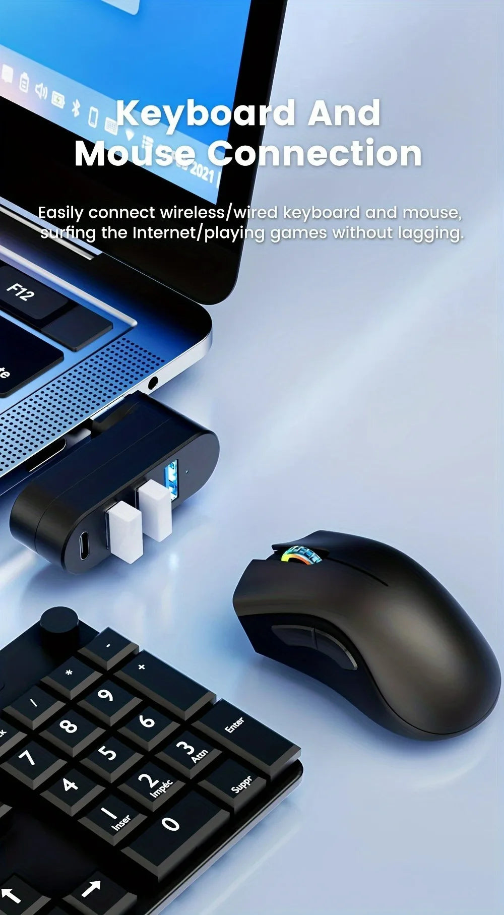 180° Rotating USB-C & USB-A Hub with 3-Port Expansion