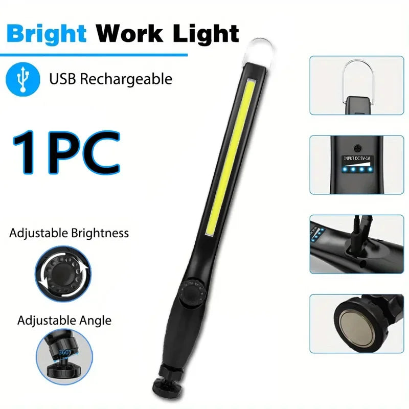 Wiederaufladbare LED-Arbeitsleuchte mit Magnethalterung und Schwenkhaken