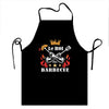 Black apron with gold crown and flames design for a BBQ master
