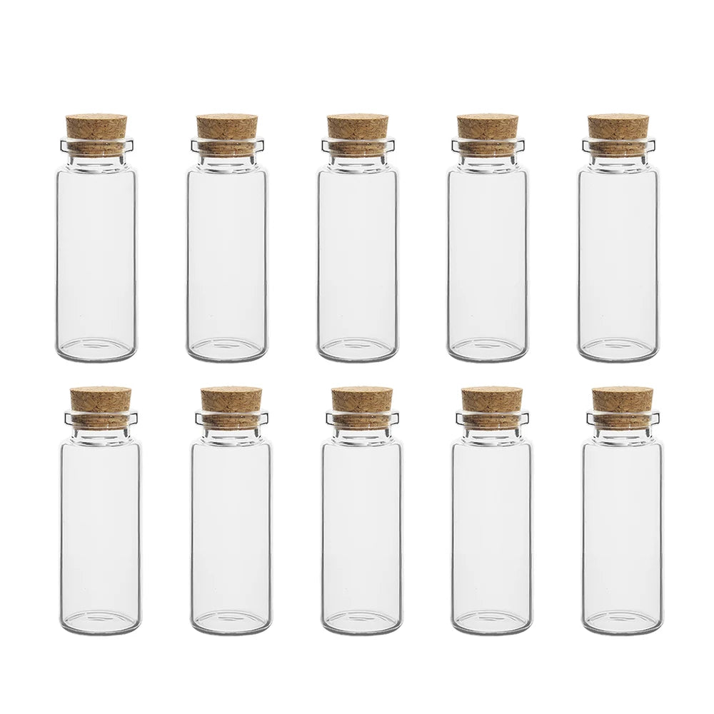Set of 10 Mini Glass Bottles with Cork Stoppers for DIY and Decor