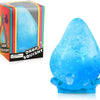 Kluges blaues, weiches Stressball in Tropfenform neben seiner Verpackung.