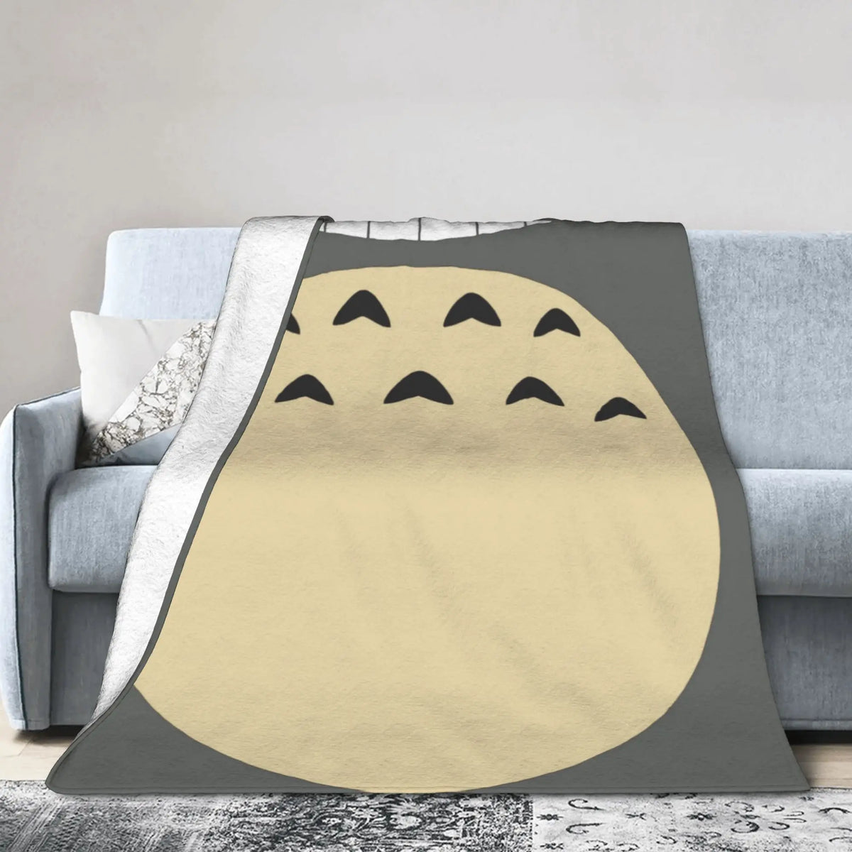 Cozy Grey Totoro-Inspired Fleece Throw Blanket