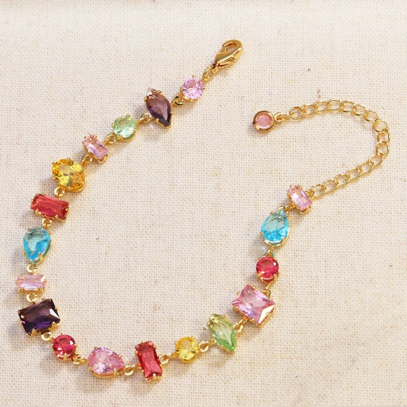 Colorful Crystal Choker Necklace with Gold Plating