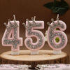 Silver rhinestone crown number candles for birthday cakes displaying the numbers 456