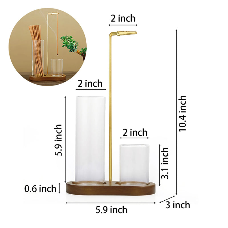 Dual Glass Incense Holder with Wooden Base