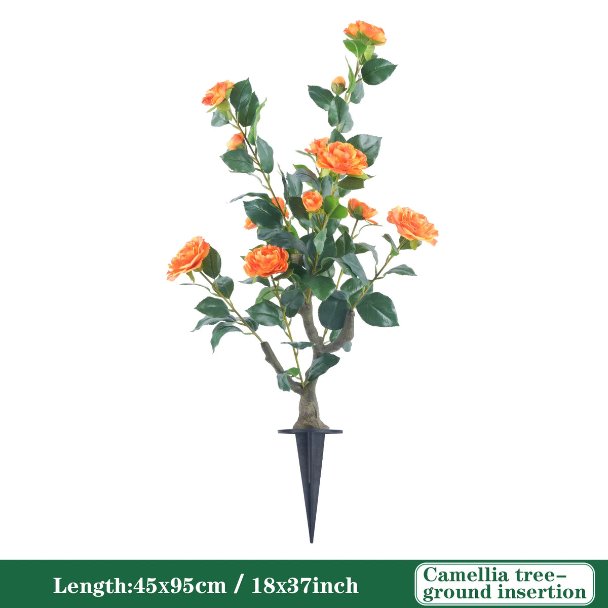 85cm Kamelien-Topiary-Baum mit dekorativem Topf, orangefarbenen Blüten und grünen Blättern.