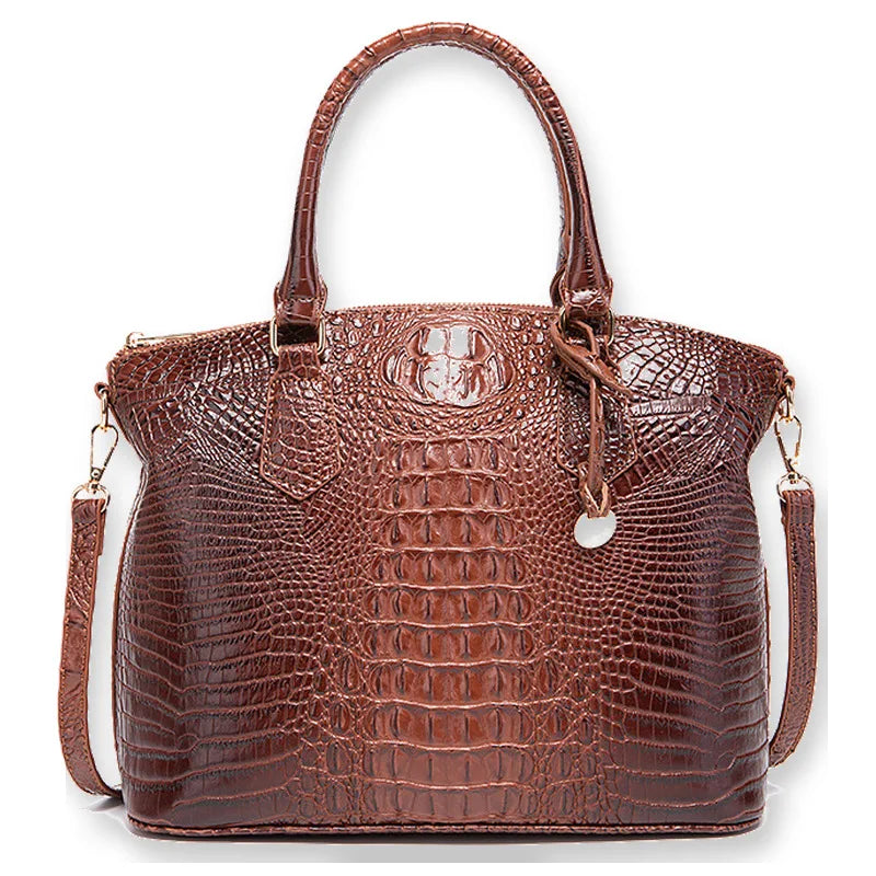 Vintage Croc-Embossed Structured Satchel Handbag