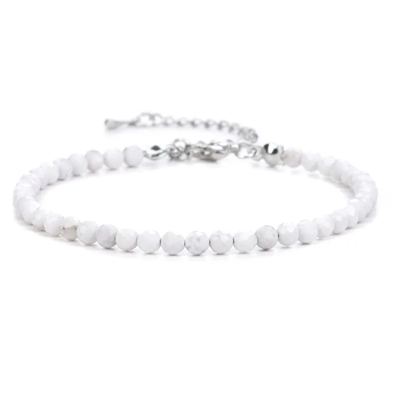 Natural Stone Bead Bracelet with Adjustable Lace-Up Closure