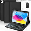 A black multi-angle keyboard case for an iPad, shown with a separate keyboard, pen, and mouse.