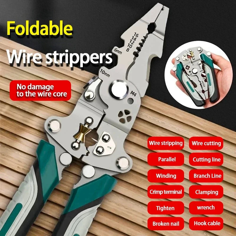 Folding Multifunctional Wire Stripper Pliers with Crimping Tool