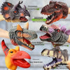A collection of realistic dinosaur hand puppets including Triceratops, Tyrannosaurus rex, Cow dragon, Sword dragon, and Ptero