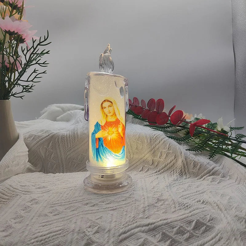 Flameless LED Prayer Candle with Religious Icon