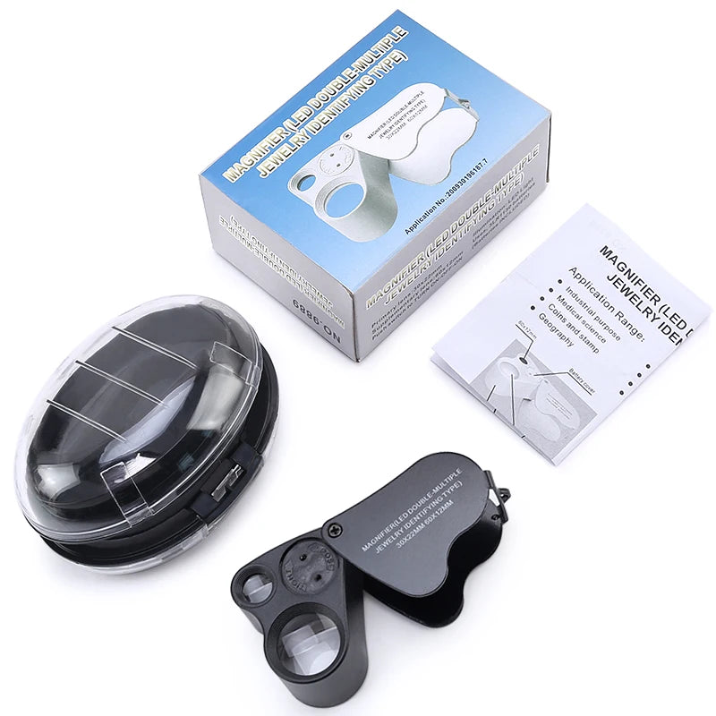 Illuminated Jewelers Loupe with Foldable 30x/60x Lenses