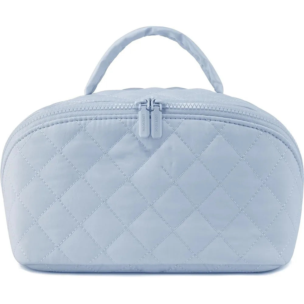 Wide-Open Lay-Flat Makeup Bag with Water-Resistant Lining
