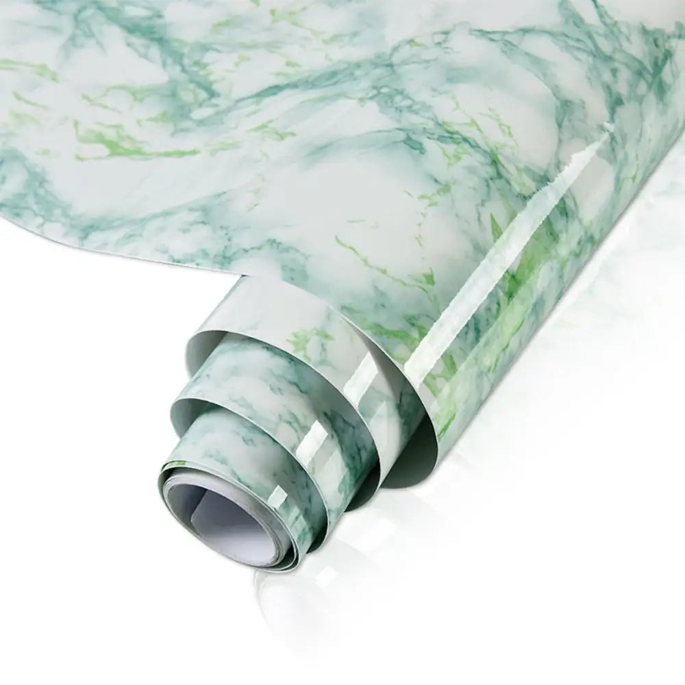 Roll of green and white marble contact paper for kitchen and furniture
