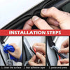 Installation steps showing how to install a flexible car door rubber seal strip for noise reduction