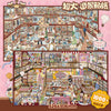 A colorful illustration of a large, detailed 3D house scene sticker set for scrapbooking and DIY crafts.