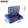 A blue strategy board game featuring a grid of colored discs for a four in a row game