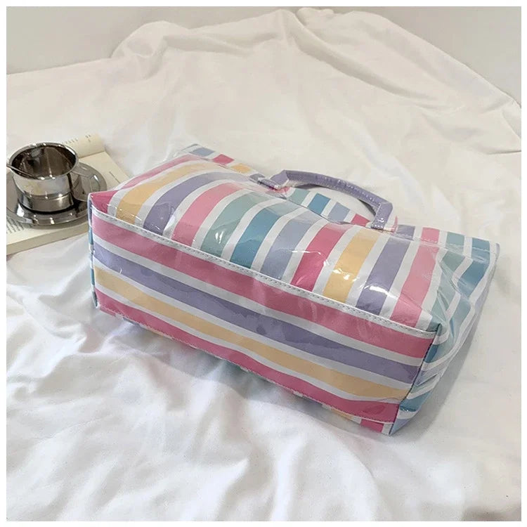Striped PVC Waterproof Tote Bag for Everyday Use