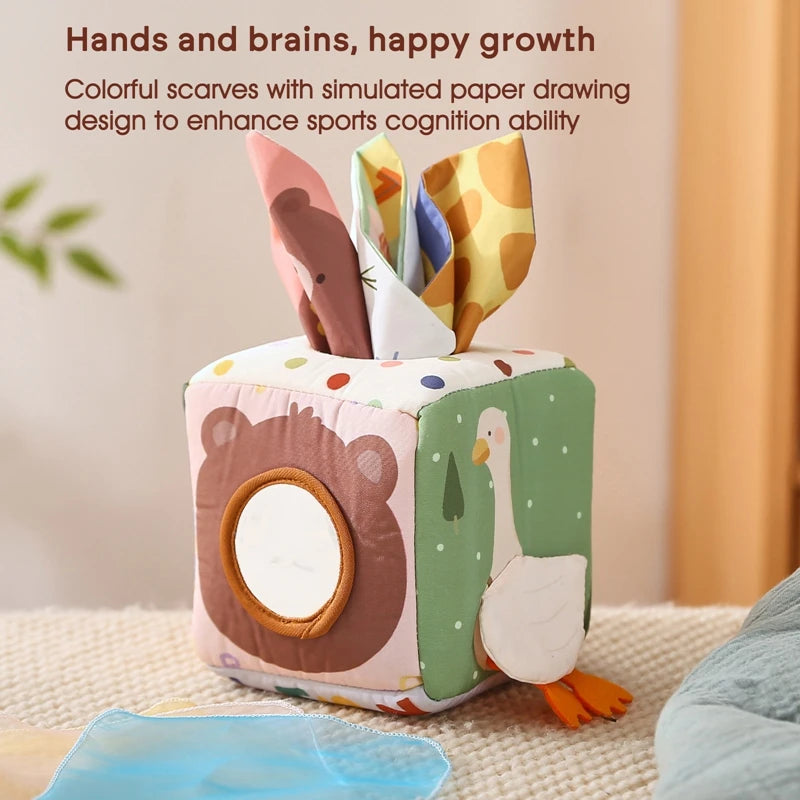Montessori Cotton Pull-Along Sensory Tissue Box for Babies