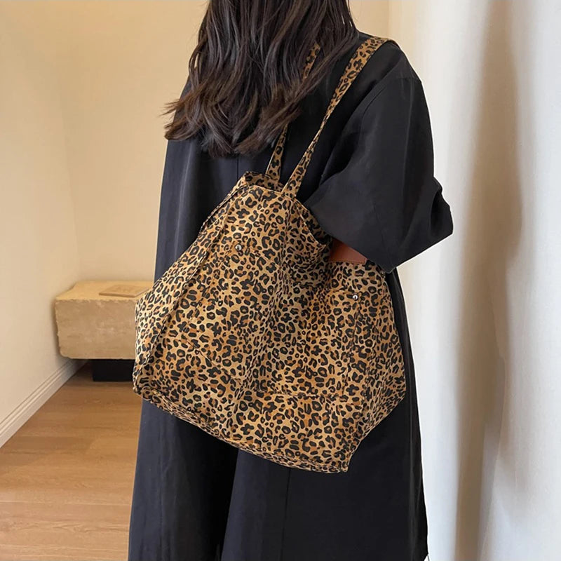Vintage Leopard Print Canvas Tote Bag