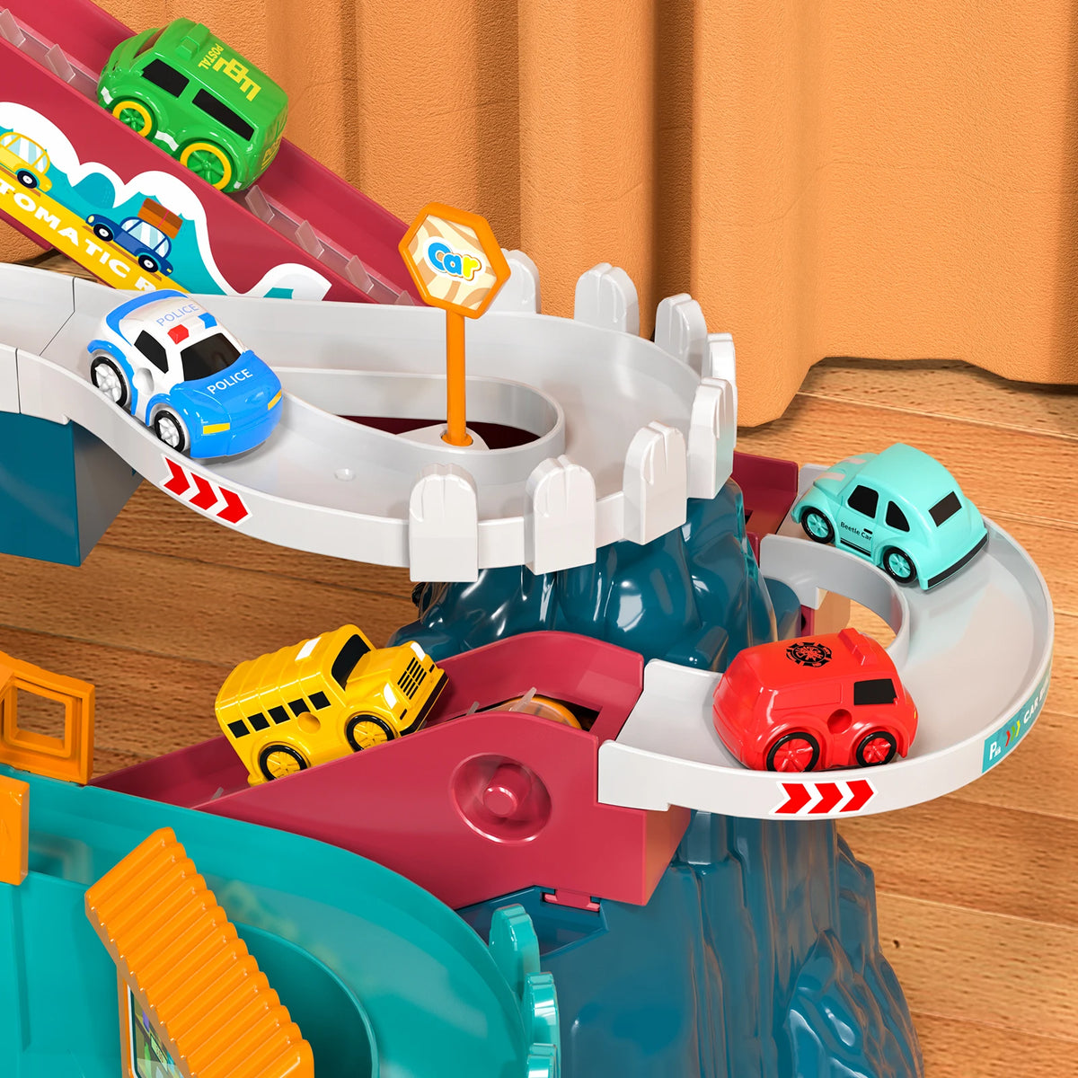 Dinosaur Race Track Playset with Rolling Car Ramp