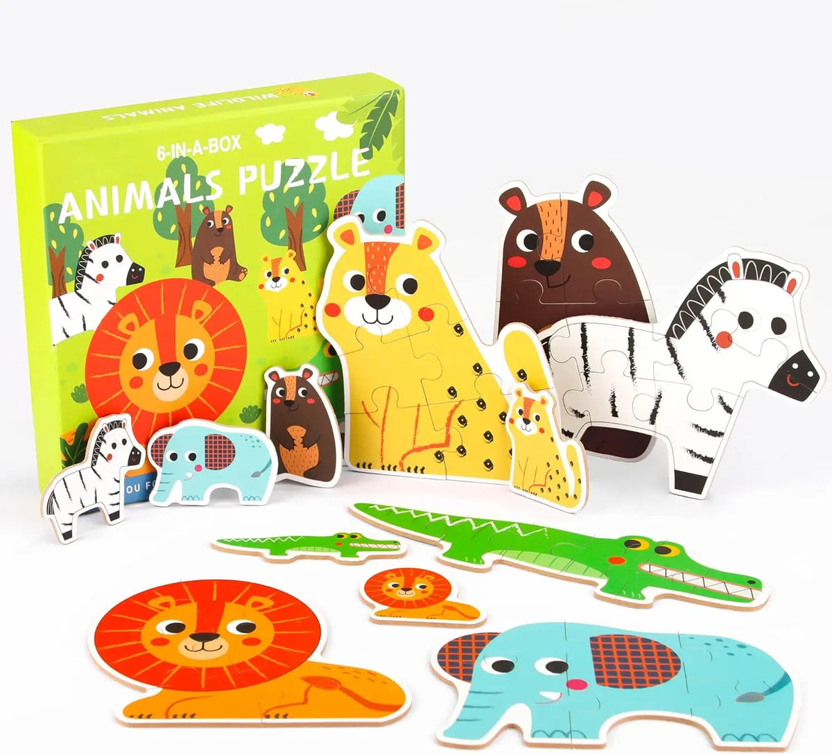 Wooden Animal Jigsaw Puzzles for Toddlers – Set of 6