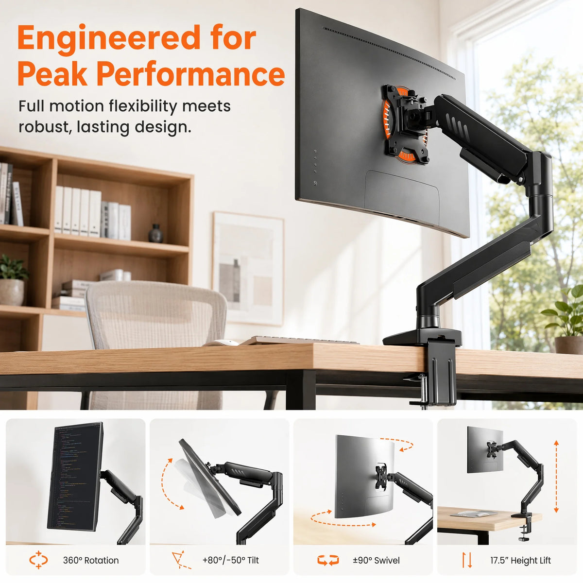 Fully Adjustable Single Monitor Arm for 13–34 Inch Screens