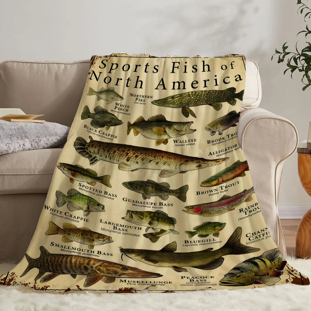 Cozy Flannel Throw Blanket with Fish Print