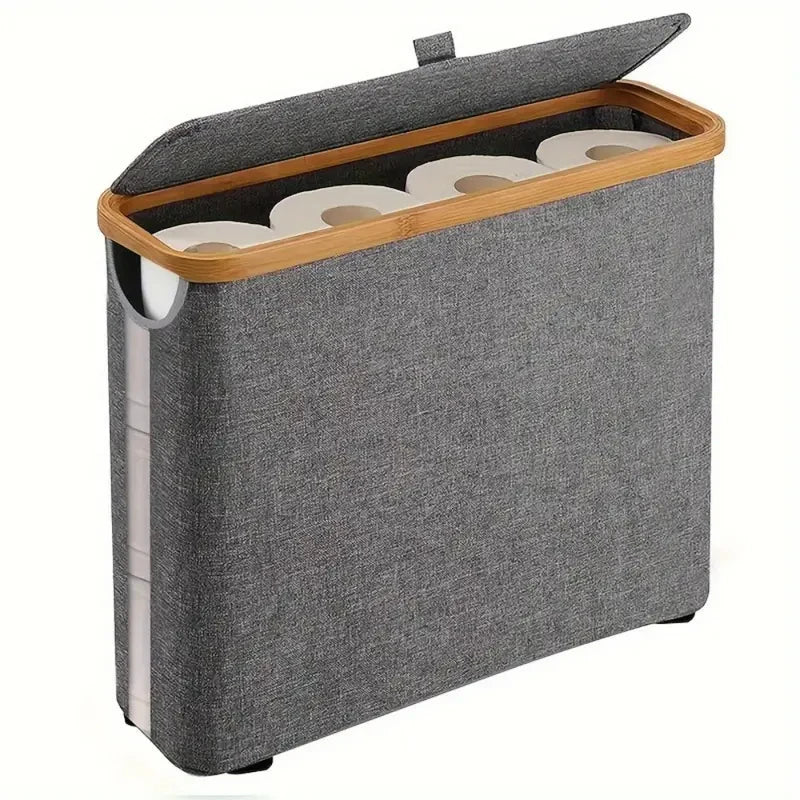 Bamboo and Oxford Cloth Toiletry Storage Basket with Lid