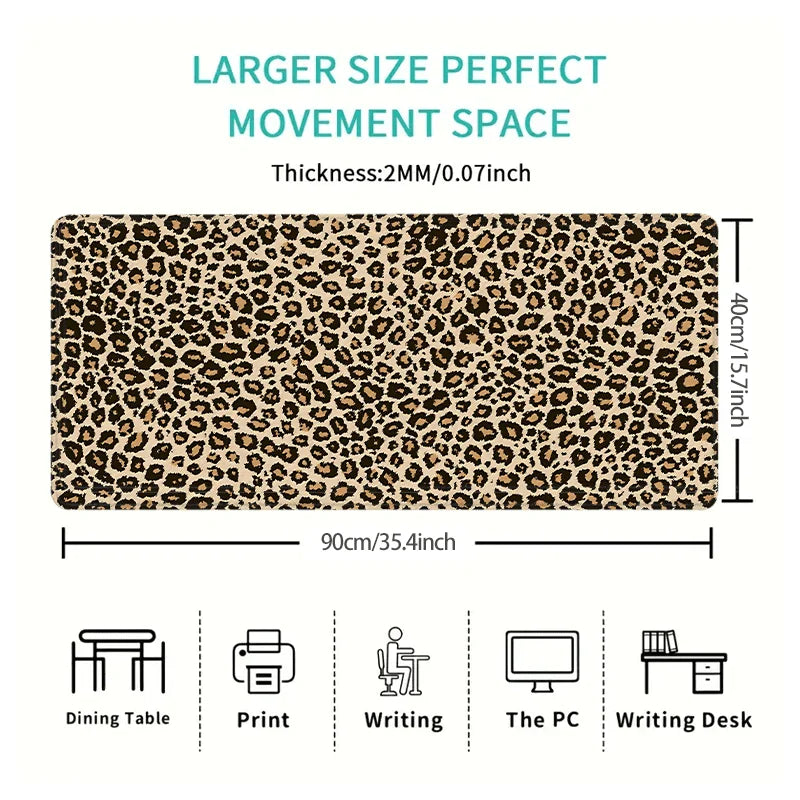 XXL Leopard Print Desk Mat with Non-Slip Rubber Base