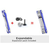 Blue aluminum key clip with a carabiner hook and expansion pack included
