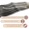 Un paquet d'extensions de cheveux lisses et grises avec des raisons de choisir le produit.