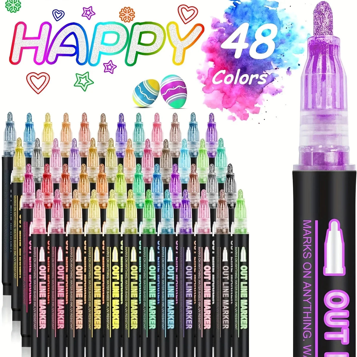 Double Line Outline Pens with Metallic Glitter (Set of 8)