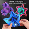 Hands hold a blue magnetic fidget cube puzzle with a star shape, demonstrating space exploration exercises for intelligence.