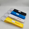 A set of four handheld insect catchers with telescopic handles in white, blue, black, and yellow.