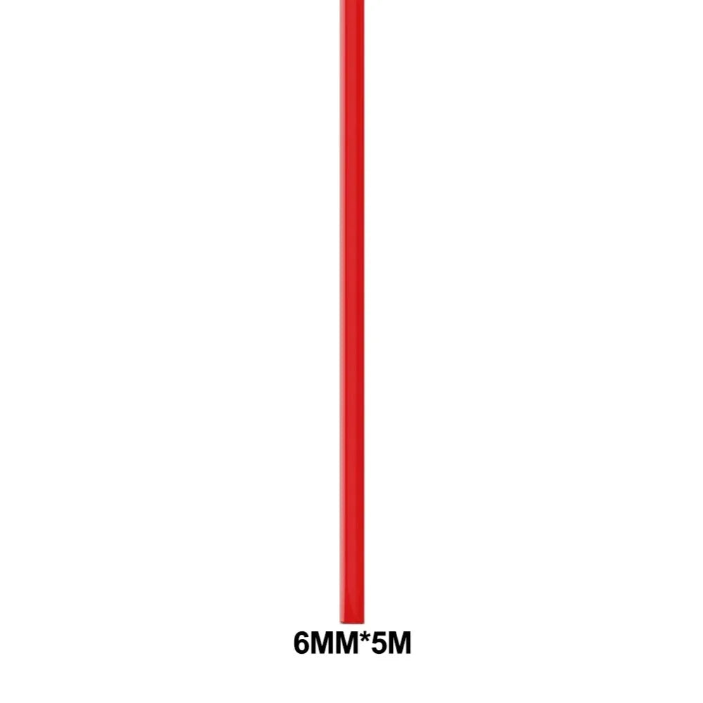 A vertical strip of flexible red PVC material, 6mm wide and 5 meters long.