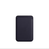 A dark blue premium leather wallet case with MagSafe compatibility.