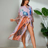 Peacock Print Beach Kimono Cover-Up