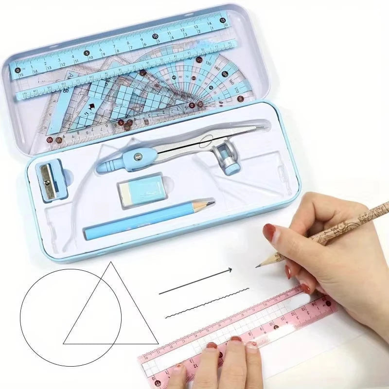 8-Piece Geometry Math Drawing Set with Compass & Ruler Kit